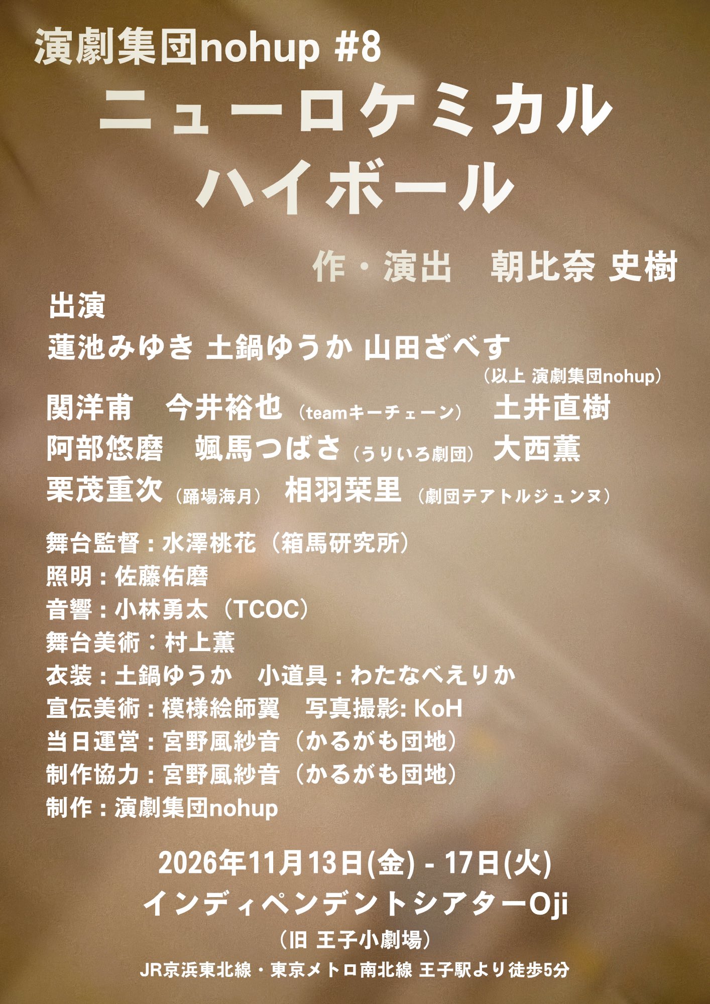 演劇集団nohupの次回本公演「ニューロケミカルハイボール」の仮チラシ